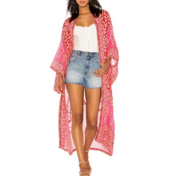 Hot Pink Floral Kimono Cardigan Beach Coverup - Picture 1 of 7
